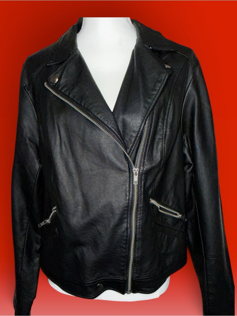 torrid Black Pleather Asymmetrical Moto Jacket with Silver Zips